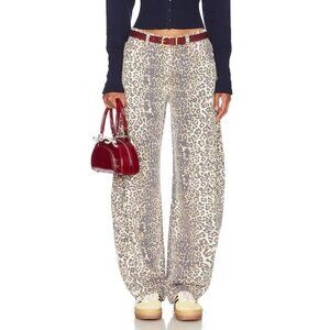 Lioness REVOLVE horseshoe print barrel jeans in Leopard Fade 🐆 size Large